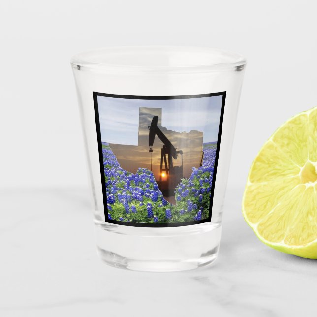 Vaso De Chupito Jack con Bluebonnets para pozos petroleros de Texa (Anverso)