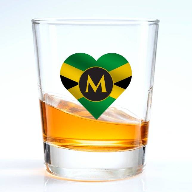 Vaso De Chupito Jamaica Bandera Jamaiquina Nombre del Corazón Mono (Jamaica Jamaican flag heart monogram shot glass)