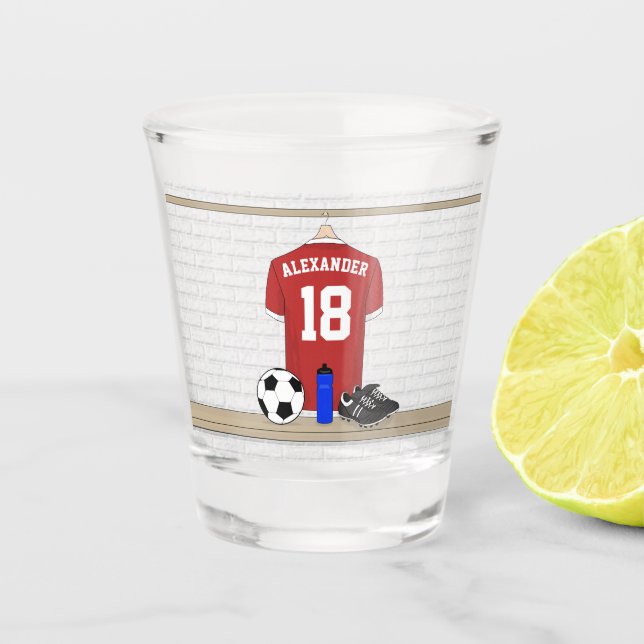 Vaso De Chupito Jersey de fútbol rojo y blanco personalizado (Anverso)