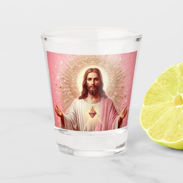 Vaso De Chupito ¡Jesús rosa disparó gafas! (Anverso)