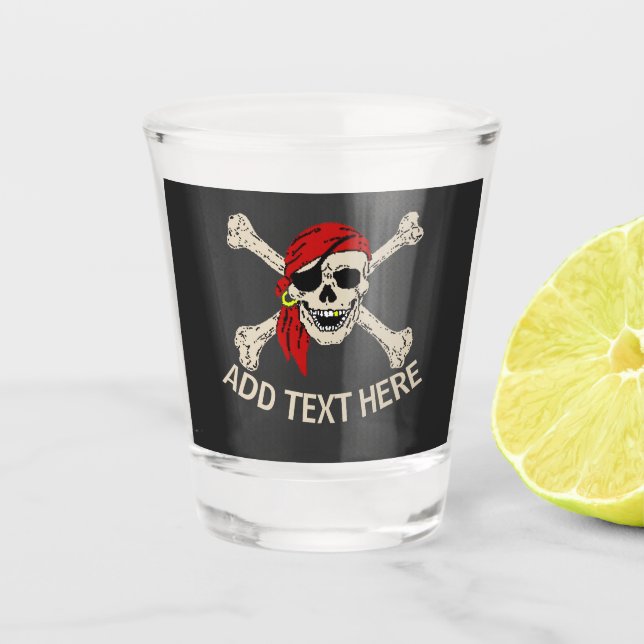 Vaso De Chupito Jolly Roger Pirate Skull Huesos Rojos Bandanna (Anverso)