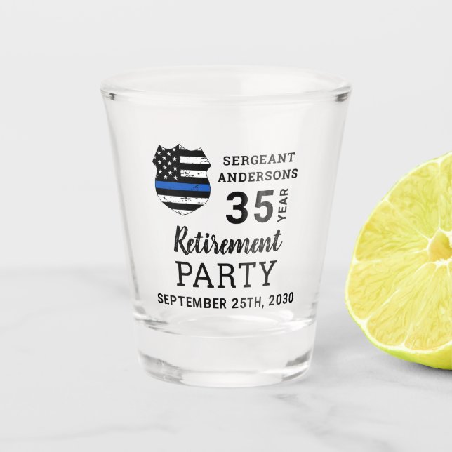 Vaso De Chupito Jubilación de la policía Personalizada Línea Azul  (Anverso)