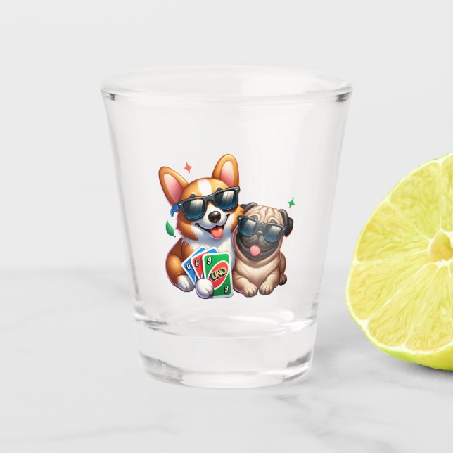 Vaso De Chupito Juego de cartas Corgi y Pug Uno (Anverso)