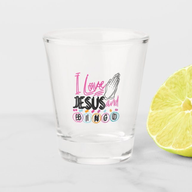 Vaso De Chupito Jugador de Bingo Jesús Fe Cristiano Amo A Jesús Y (Anverso)