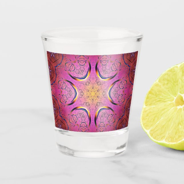 Vaso De Chupito Kaleidoscopio del corazón radiante (Anverso)
