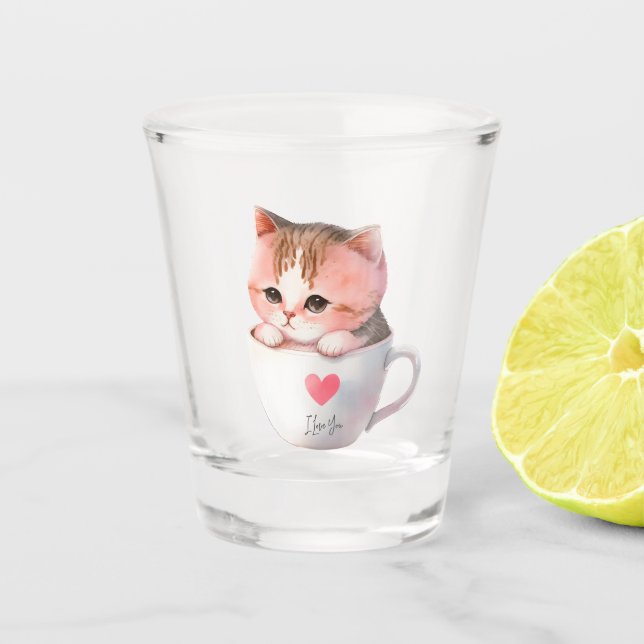 Vaso De Chupito Kawaii Cute Strite Pink Chibi Cat (Anverso)