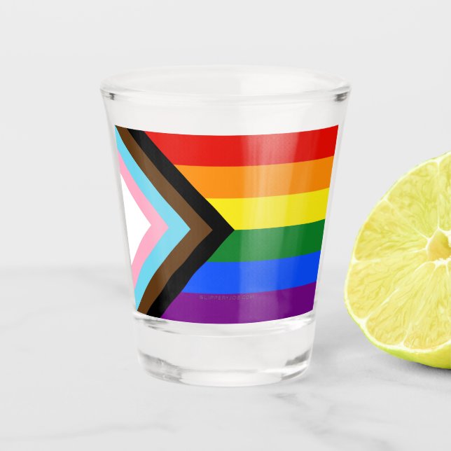 Vaso De Chupito La Bandera del Orgullo del Progreso de SlipperyJoe (Anverso)