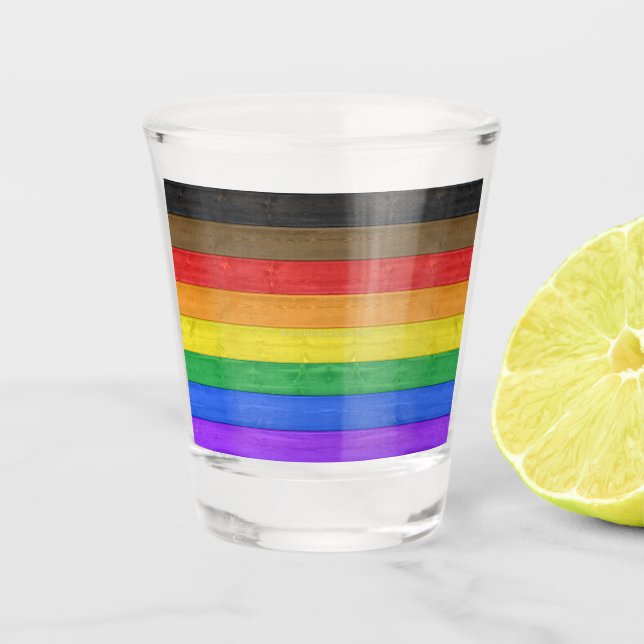 Vaso De Chupito La bandera del orgullo gay inclusivo de SlipperyJo (Anverso)