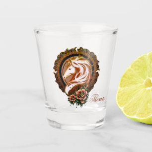 Vaso De Chupito La Cabeza Elegante De Caballo Adornada Con Flores.