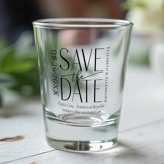 Vaso De Chupito La Caligrafía Tropical Beach Wedding Save The Date (Subido por el creador)