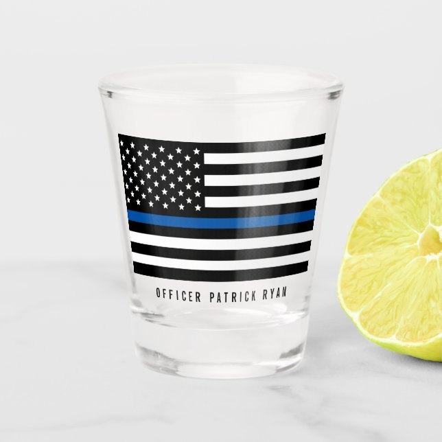Vaso De Chupito La policía delgada Línea Azul Bandera Estadouniden (Anverso)