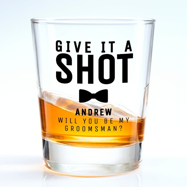 Vaso De Chupito La propuesta groomsman Bowtie le da un disparo (Groomsman Proposal Bowtie Give It A Shot Shot Glass
)