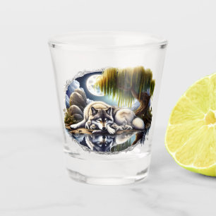 Vaso De Chupito La Serenidad De La Luna Un Lobo Sumiso