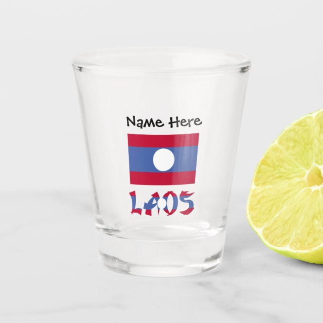 Vaso De Chupito Laos y la bandera laosiana con tu nombre de vidrio (Anverso)