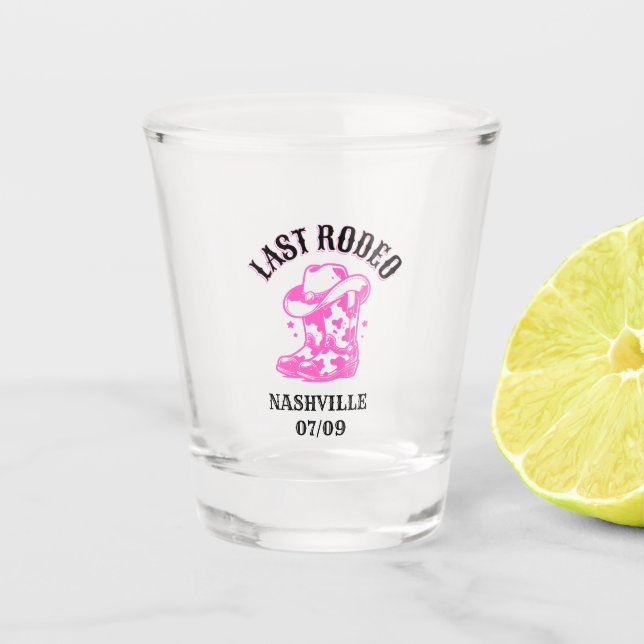 Vaso De Chupito last rodeo bachelorette party pink (Anverso)