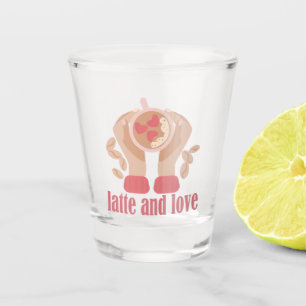 Vaso De Chupito Latte y taza de amor, manos y cita de café