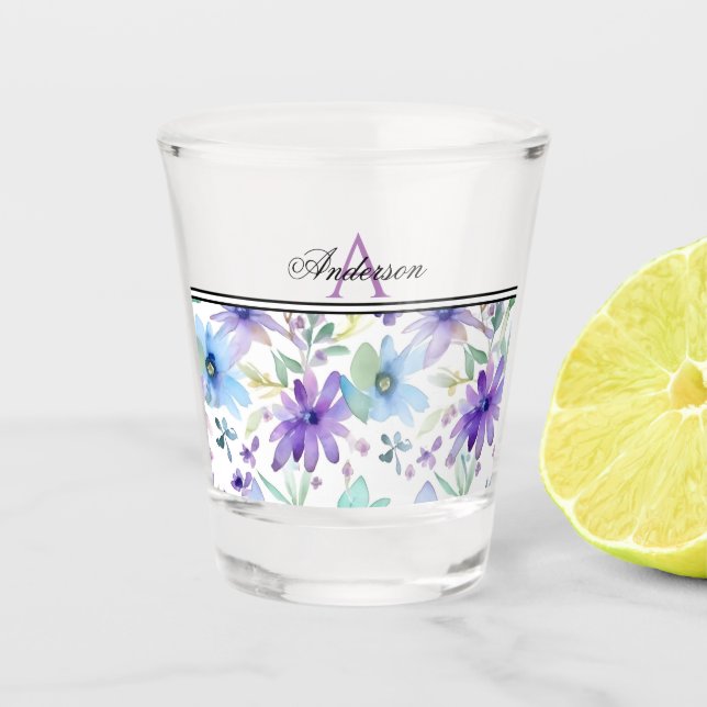 Vaso De Chupito Lavanda y Floral azul (Anverso)