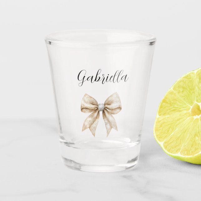 Vaso De Chupito Lazo de crema plateado Glitzy (Anverso)