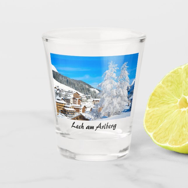 Vaso De Chupito Lech am Arlberg en Austria en el recuerdo de invie (Anverso)