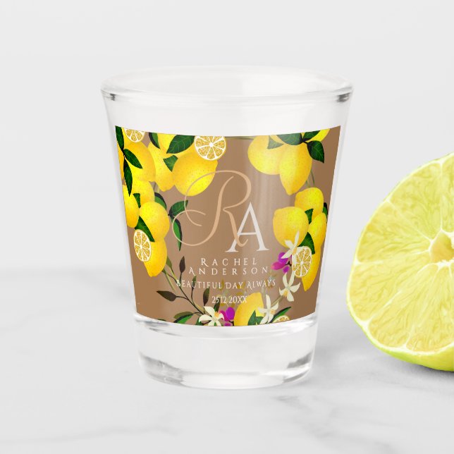 Vaso De Chupito Lemon Monograma Marrón  (Anverso)