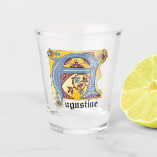 Vaso De Chupito Letra medieval azul y marfil rojo iluminada A