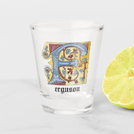 Vaso De Chupito Letra medieval azul y marfil rojo iluminada F