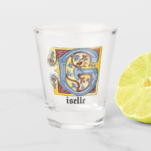 Vaso De Chupito Letra medieval azul y marfil rojo iluminada G