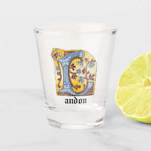 Vaso De Chupito Letra medieval azul y marfil rojo iluminada L