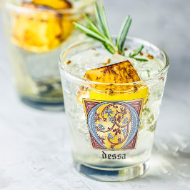 Vaso De Chupito Letra medieval azul y marfil rojo iluminada O