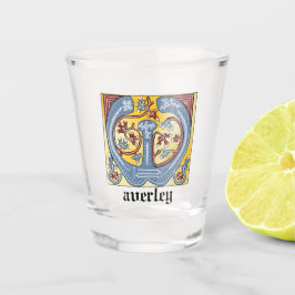 Vaso De Chupito Letra medieval azul y marfil rojo iluminada W