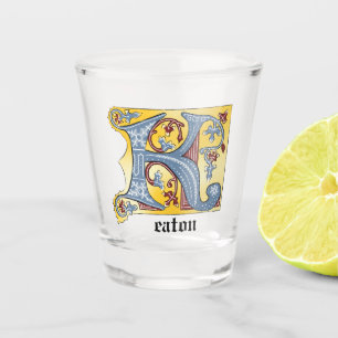 Vaso De Chupito Letra medieval azul y roja marfil iluminada K
