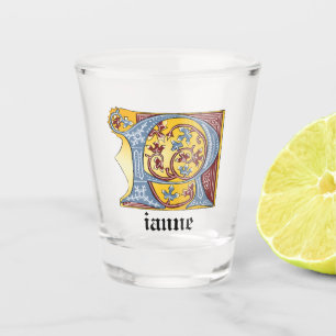 Vaso De Chupito Letra medieval azul y roja marfil iluminada R
