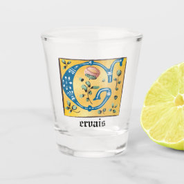 Vaso De Chupito Letra medieval floral iluminada con letra G monogr