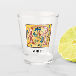 Vaso De Chupito Letra medieval floral iluminada con monograma R