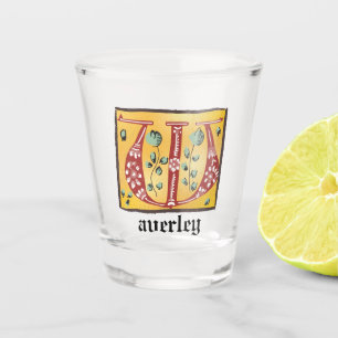 Vaso De Chupito Letra medieval floral iluminada con monograma W