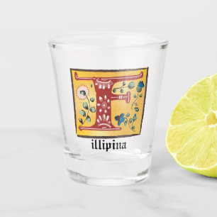 Vaso De Chupito Letra medieval floral iluminada F Monograma