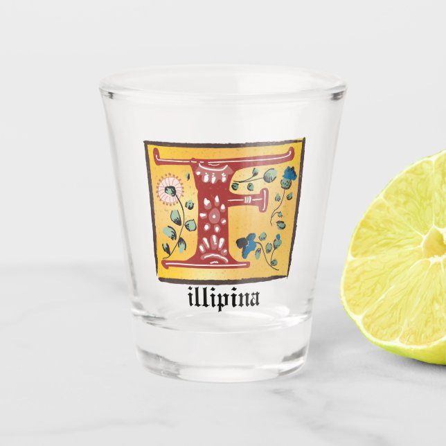 Vaso De Chupito Letra medieval floral iluminada F Monograma (Anverso)