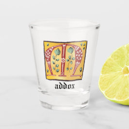 Vaso De Chupito Letra medieval floral iluminada M Monograma