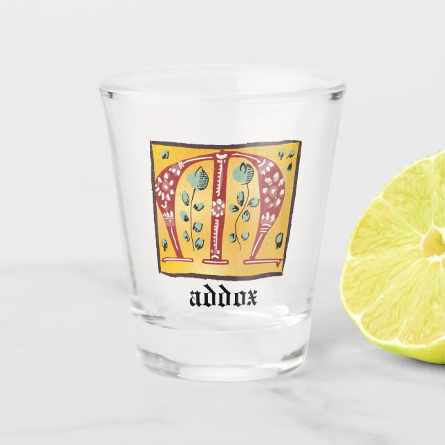 Vaso De Chupito Letra medieval floral iluminada M Monograma (Anverso)