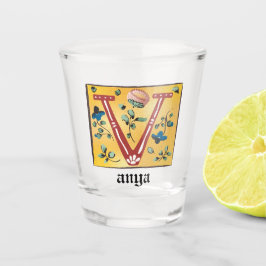 Vaso De Chupito Letra medieval floral iluminada/monograma