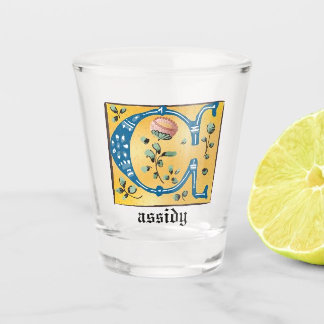 Vaso De Chupito Letra medieval floral iluminada Monograma C (Anverso)