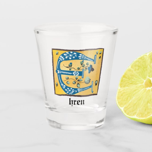 Vaso De Chupito Letra medieval floral iluminada monograma E (Anverso)