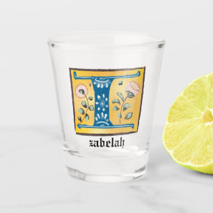Vaso De Chupito Letra medieval floral iluminada monograma I