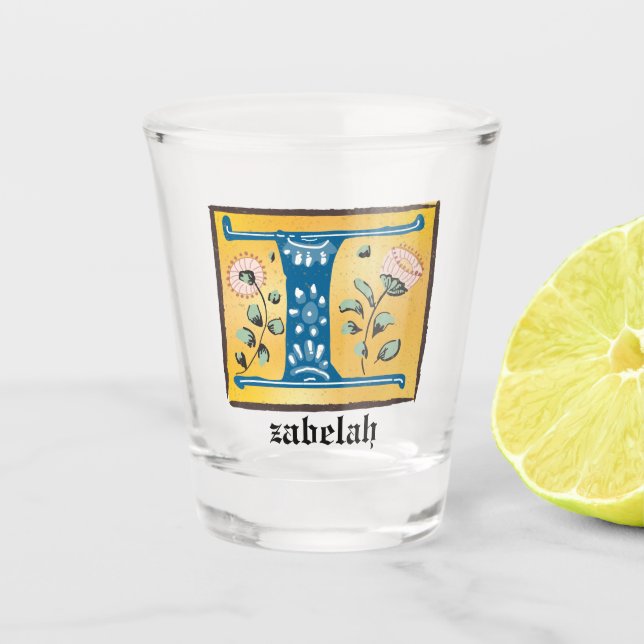 Vaso De Chupito Letra medieval floral iluminada monograma I (Anverso)
