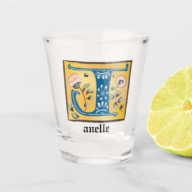 Vaso De Chupito Letra medieval floral iluminada monograma J (Anverso)