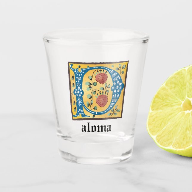 Vaso De Chupito Letra medieval floral iluminada monograma P (Anverso)
