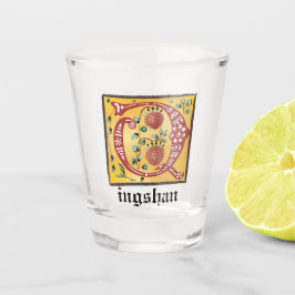 Vaso De Chupito Letra medieval floral iluminada monograma Q