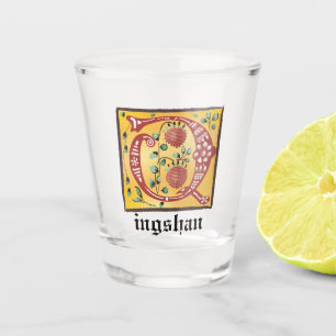 Vaso De Chupito Letra medieval floral iluminada monograma Q