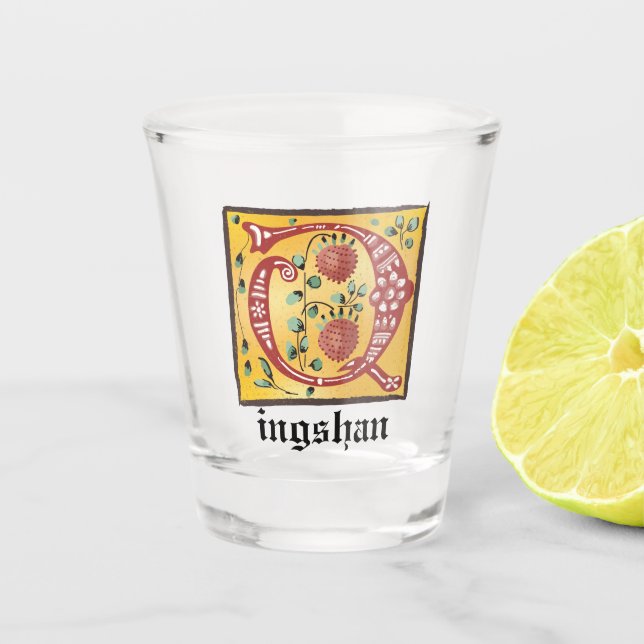 Vaso De Chupito Letra medieval floral iluminada monograma Q (Anverso)