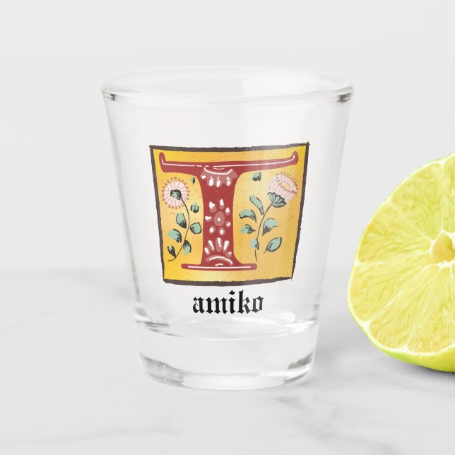 Vaso De Chupito Letra medieval floral iluminada monograma T (Anverso)